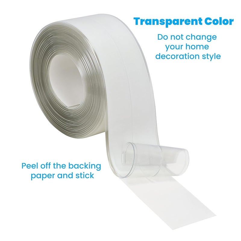 SICCOMA Clear Caulk Tape 2 Rolls Self Adhesive Waterproof Transparent Kitchen Sink Caulking Sealant Tape, Bathroom Caulk Strip for Sink, Toilet, Bath Tub, Countertop, Shower, Backsplash (Clear,1.5" x10.5Ft) - Image 2